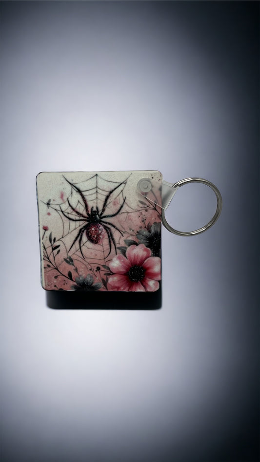 Pink and Black Spider Flower Keychain