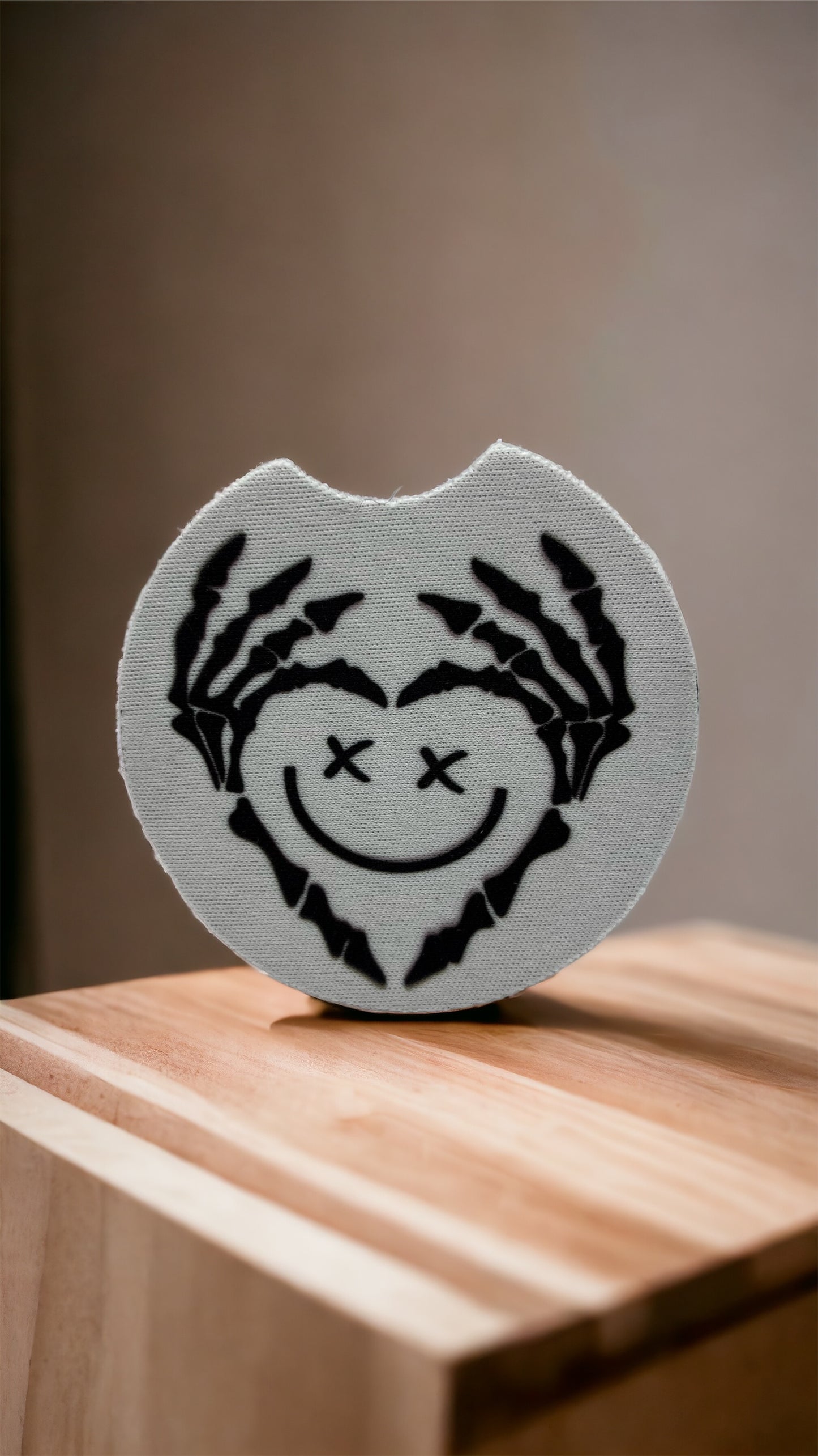 Skeleton Hand Happy Heart Car Coaster