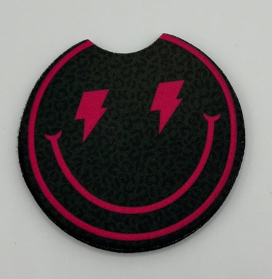 Neon Happy Face Car Coaster