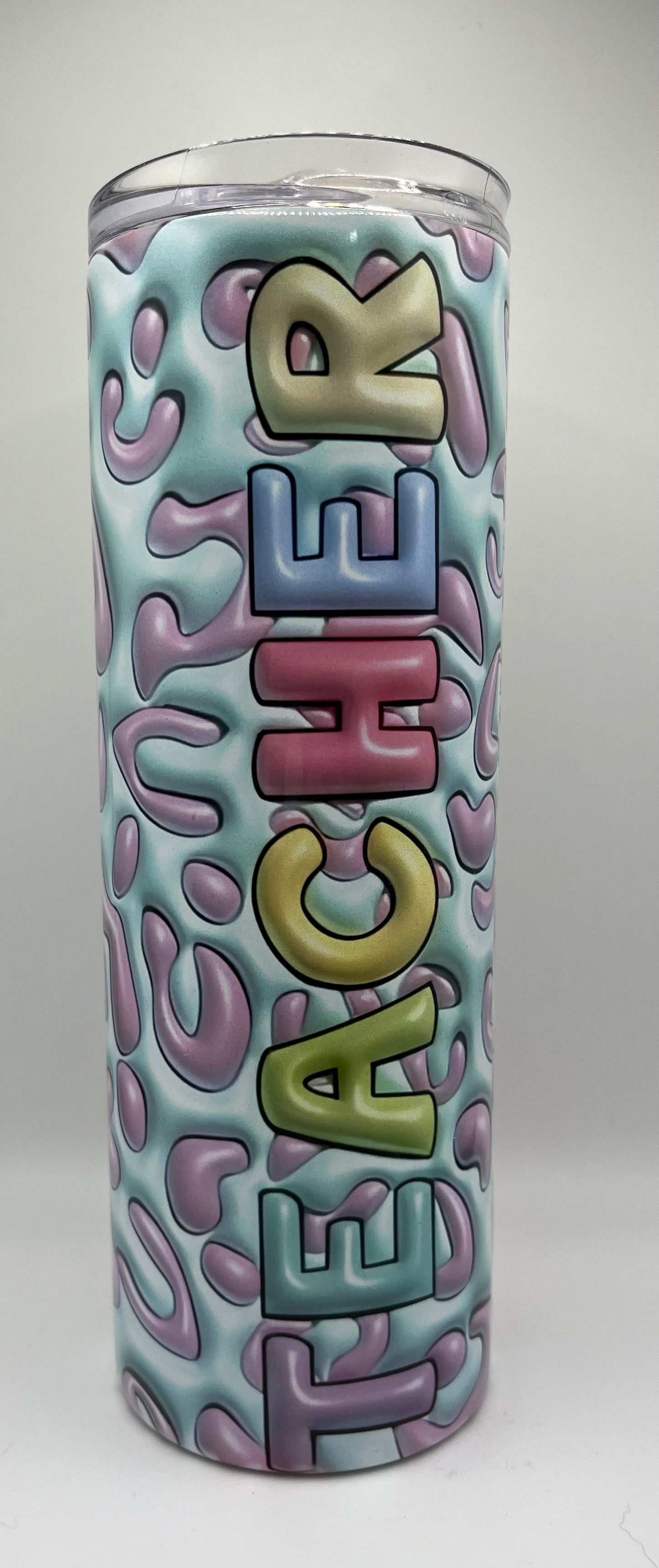 Pastel Rainbow/Teacher Bubble Print 20oz Steel Tumbler