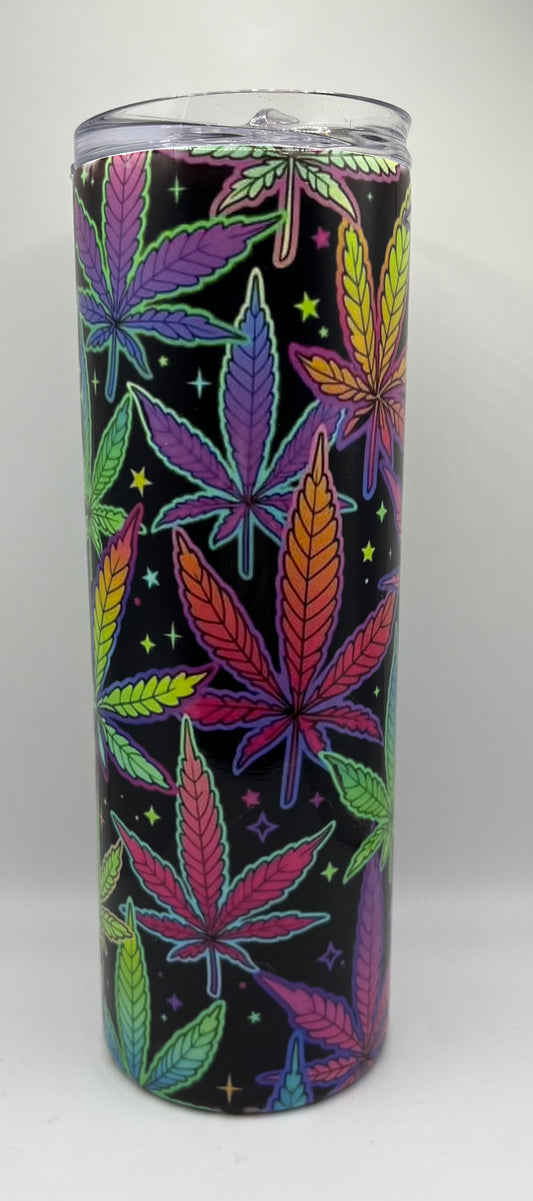 Neon Cannabis Leaf Print 20oz Steel Tumbler