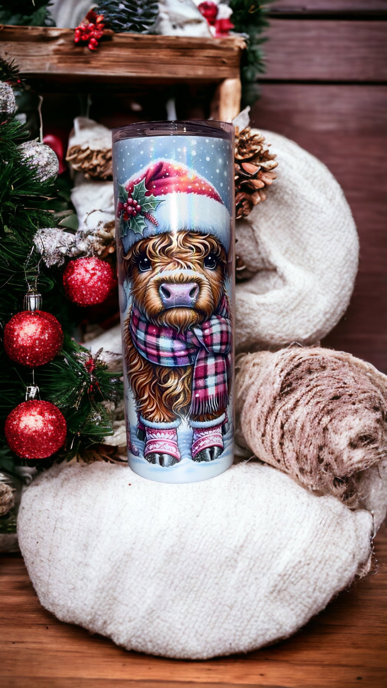 Pink Winter Wonderland Highland Cow Stainless Steel Tumbler - 20oz