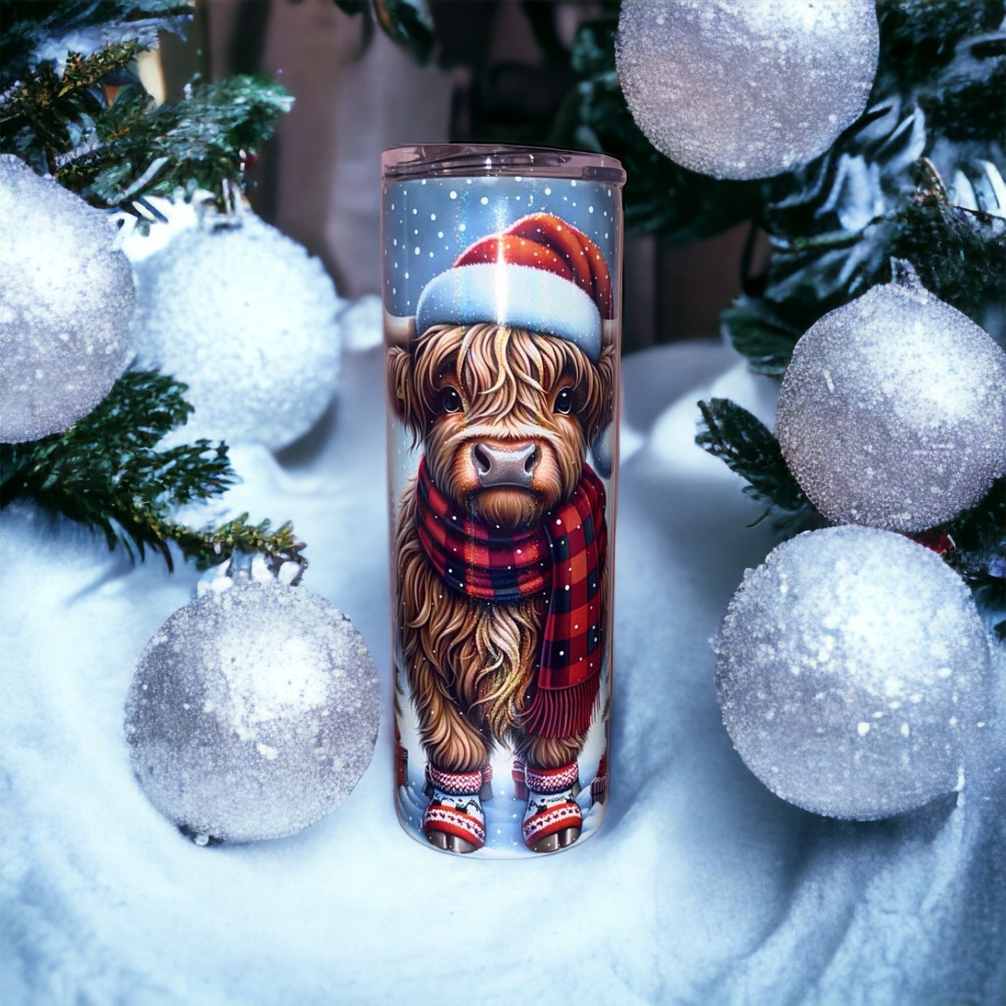 Red Highland Cow Winter Wonderland Stainless Steel Tumbler - 20oz