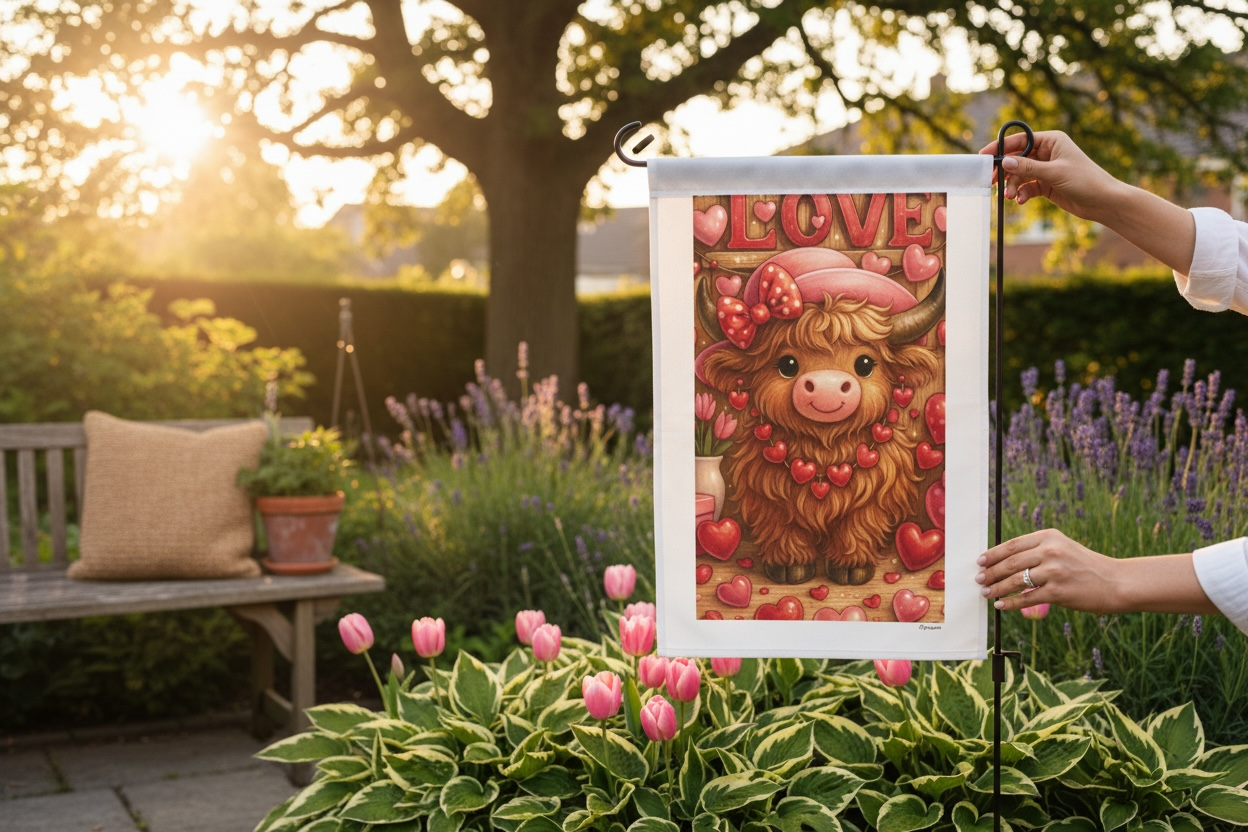 Valentine's Highland Cow Garden Yard Flag