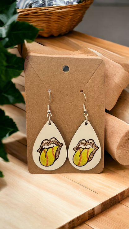 Softball Tongue/Leopard Lips Teardrop Earrings