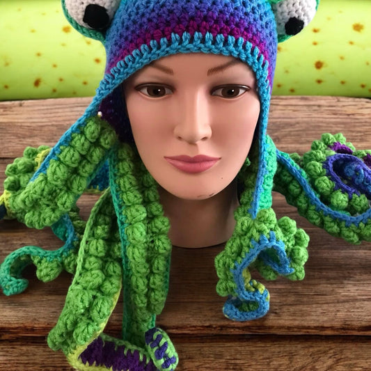 Crochet Octopus Sea Monster Beanie Hat (purple/teal)